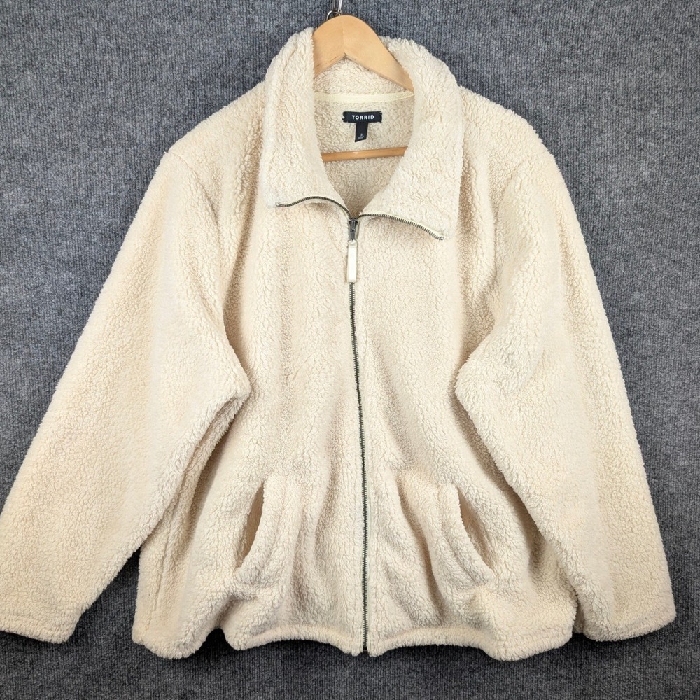 Torrid Coat Plus Size 3 Cream Teddy Bear Sherpa Cozy Thick Zip Up Jacket